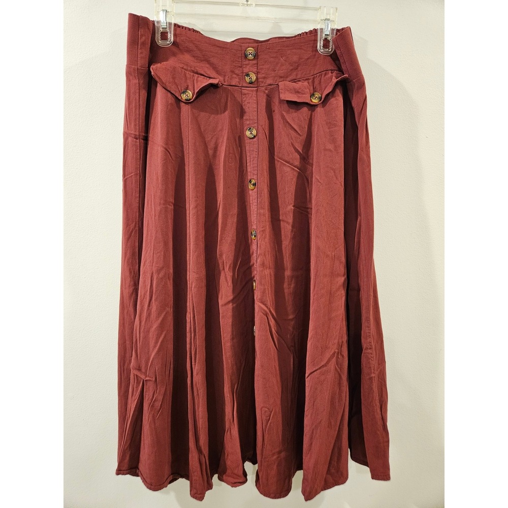 Torrid Rust Red Button Front Midi Skirt with Pockets Plus Size 1 1X